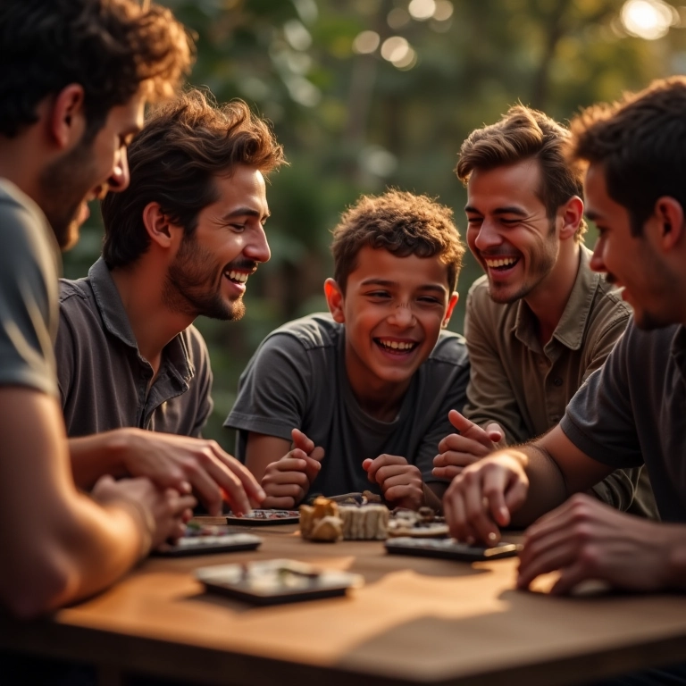 Amigos se divertindo em brincadeiras durante um Chá de Ferramentas.