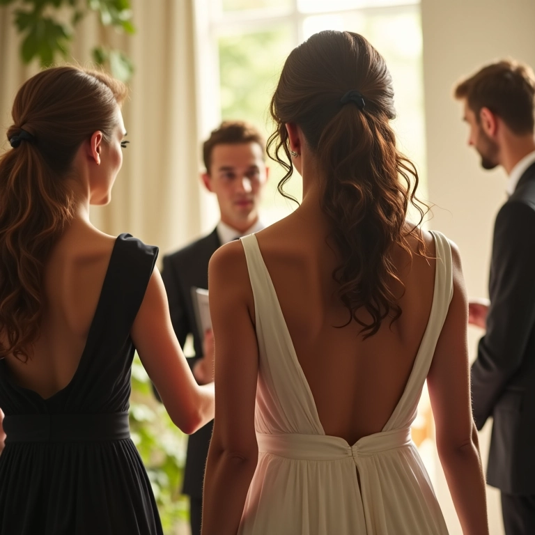 Assessora dando suporte à noiva antes da cerimônia.