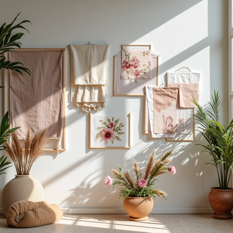 Assessoria de decoração de casamento com amostras de tecidos e flores.