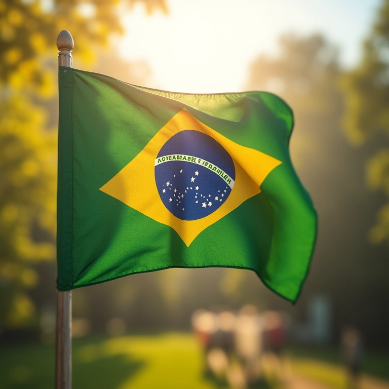 Bandeira brasileira tremulando, representando o regime de bens mais comum no Brasil.