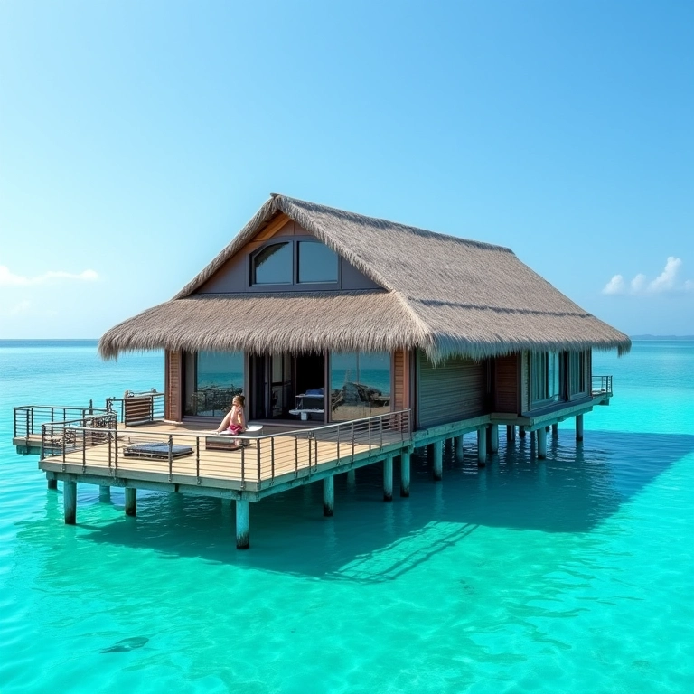 Bangalô de luxo sobre a água nas Maldivas.