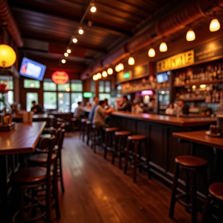 Bar de madeira com jogos e entretenimento divertido.