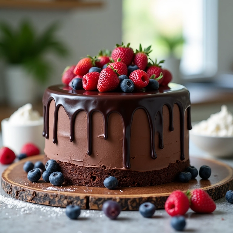 Bolo de chocolate delicioso para chá de panela com ingredientes frescos.