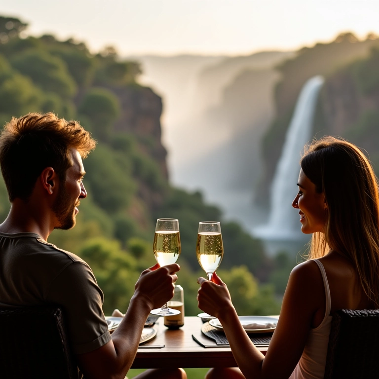 Brinde romântico com vista para as Cataratas do Iguaçu.