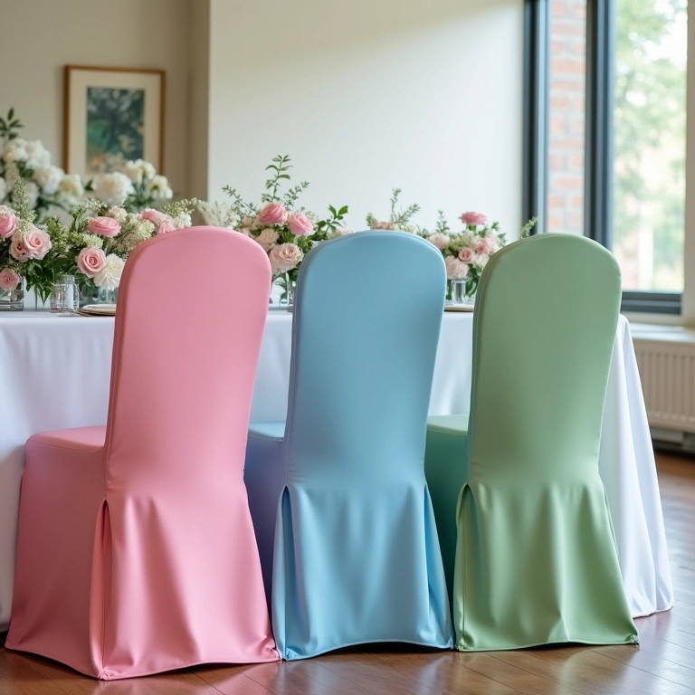 Cadeiras de casamento com capas coloridas harmonizando com a decoração.
