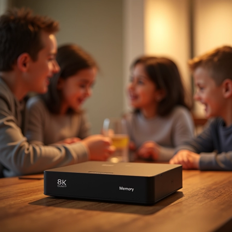 Caixa de memórias em uma reunião familiar casual.