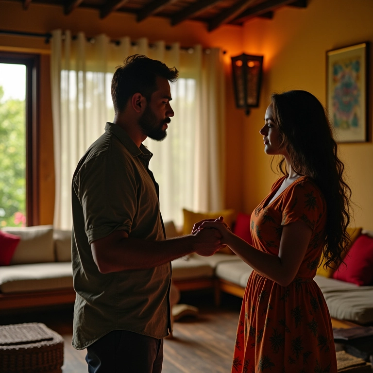 Casal assinando pacto antenupcial em casa decorada com estilo brasileiro