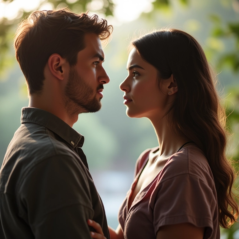 Casal com dificuldades de comunicação em língua estrangeira, desafios linguísticos.