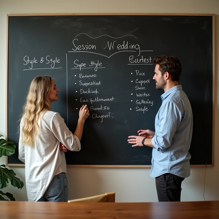 Casal define estilo e orçamento do casamento em quadro negro.