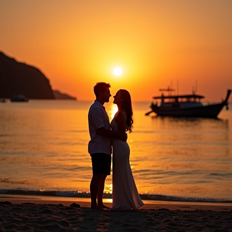 Casal em lua de mel assistindo ao pôr do sol em Phi Phi.
