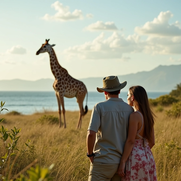 Casal em safári em Zanzibar, Tanzânia.