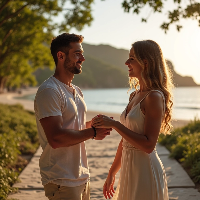 Casal planeja casamento em resort na Bahia com coordenador, mostrando as vantagens.