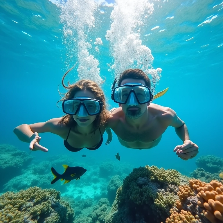 Casal praticando snorkel em Arraial do Cabo.