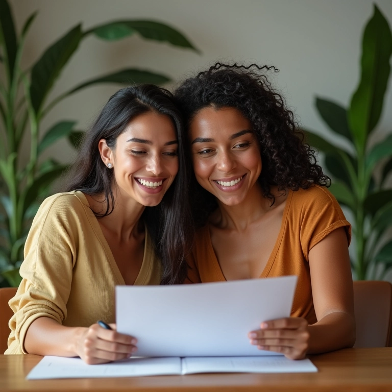 Casal revisando documentos para casamento