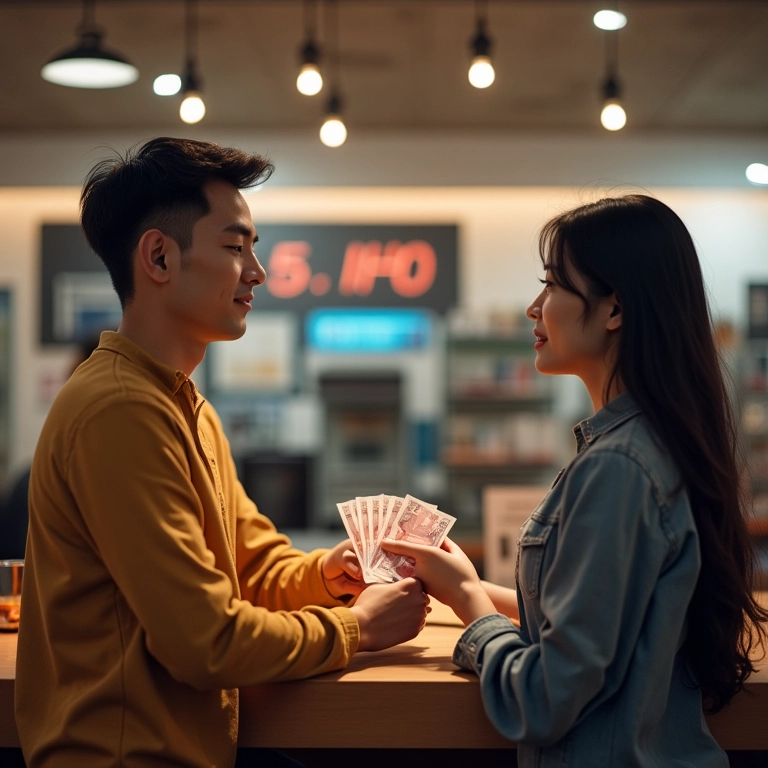 Casal trocando dinheiro para Dong vietnamita.