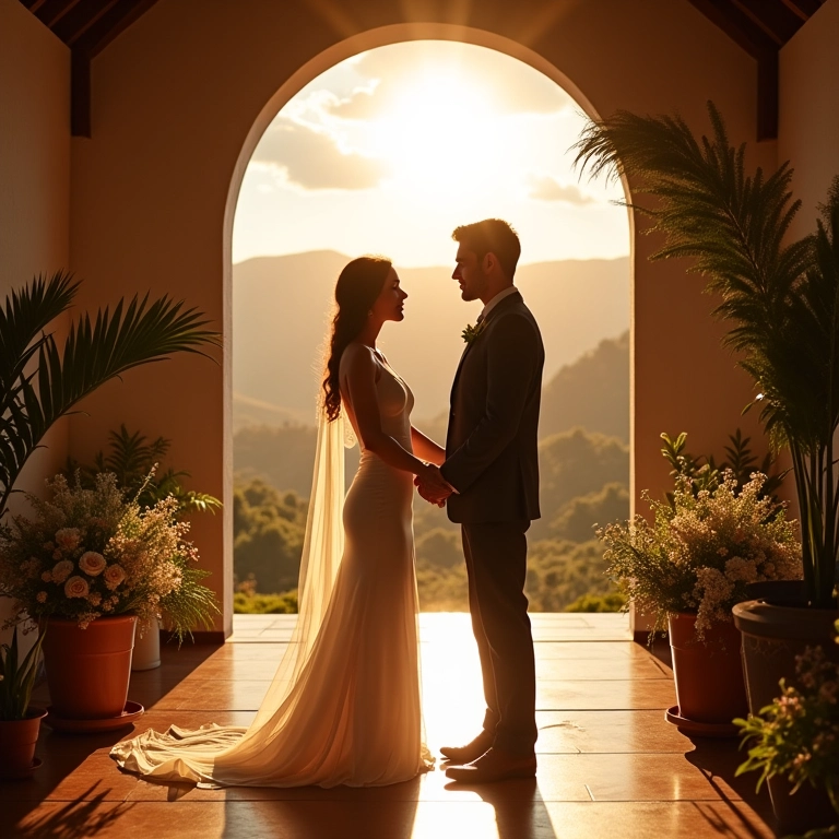 Casal trocando votos em casamento campestre no Brasil.