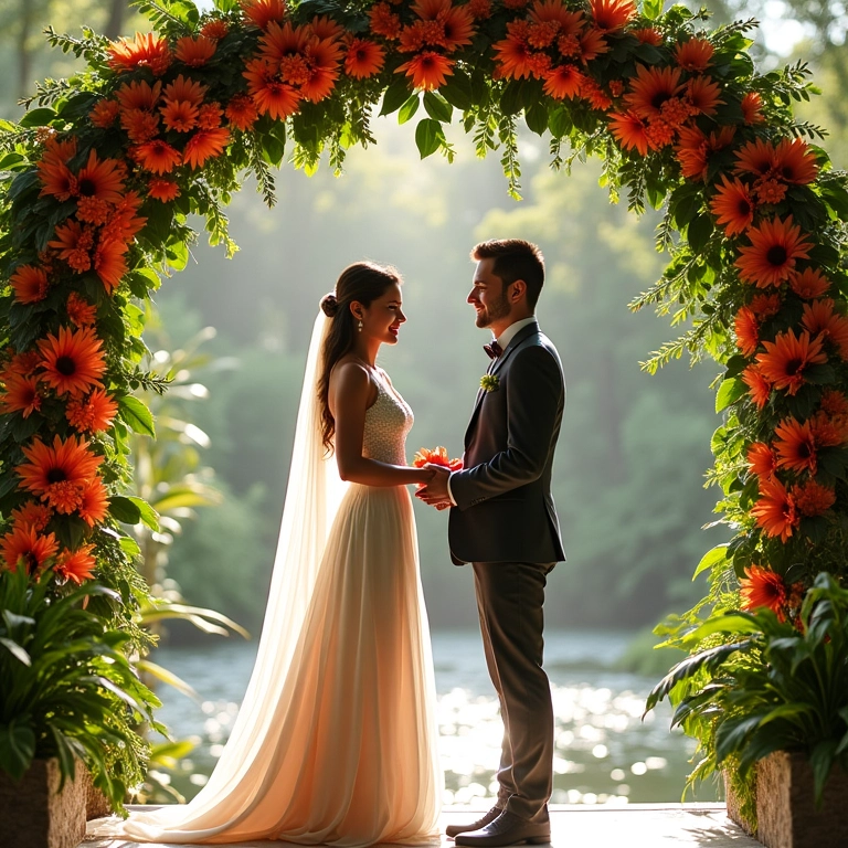 Casal trocando votos em casamento vibrante no Brasil.
