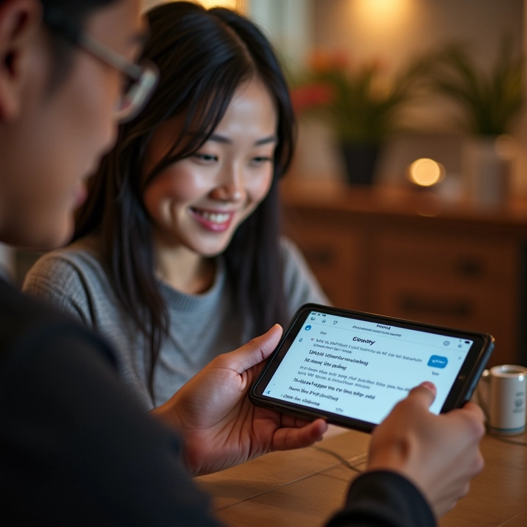 Casal usando aplicativo de tradução no Vietnã.