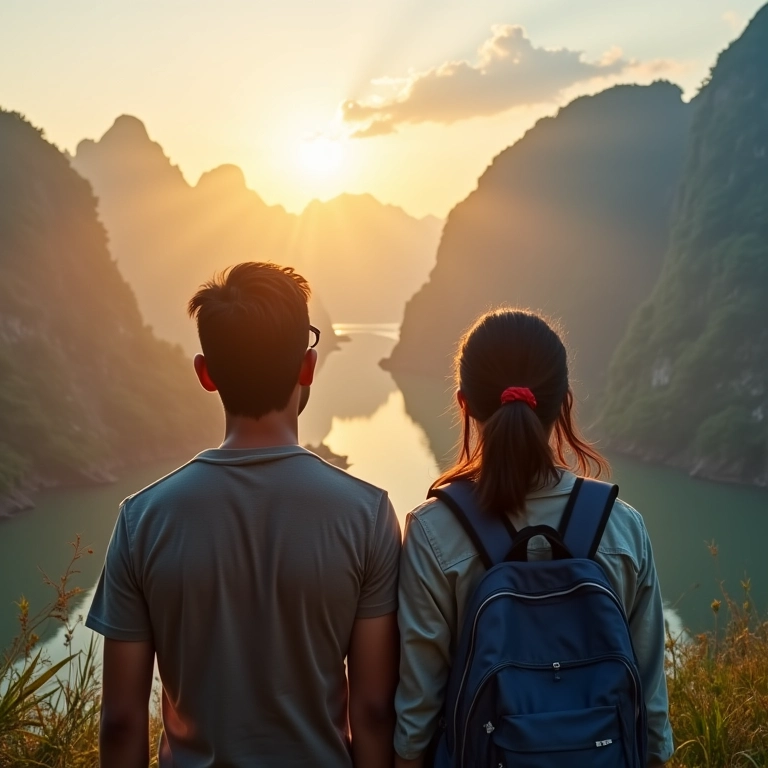 Casal verificando a previsão do tempo para o Vietnã.