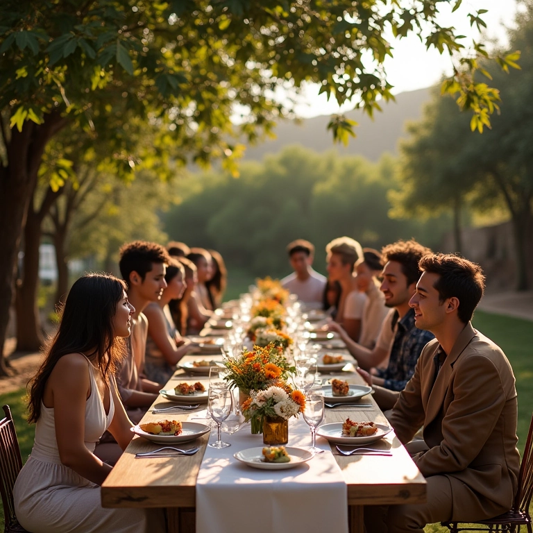 Casamento informal ao ar livre com sousplats simples.