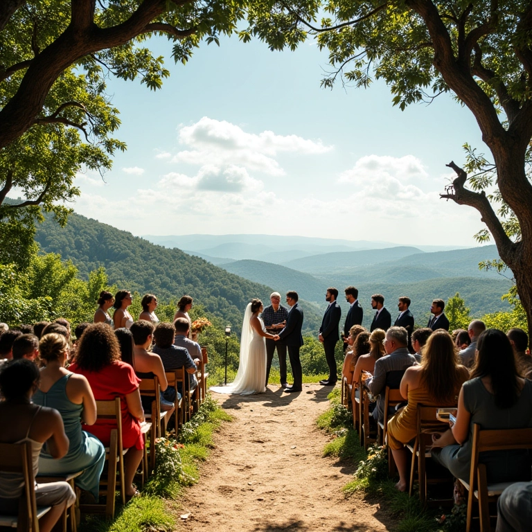 Cerimônia de casamento com vista deslumbrante na natureza em pousada brasileira.