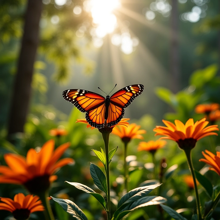 Cerimônia de soltura de borboletas em jardim exuberante, simbolizando transformação.