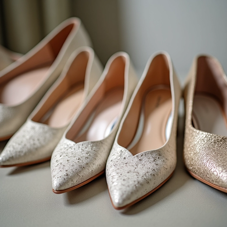 Close-up de sapatos de noiva confortáveis.