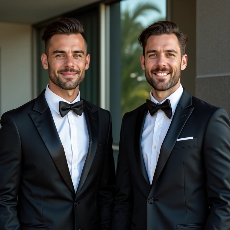 Comparação entre um homem de smoking e outro de terno.