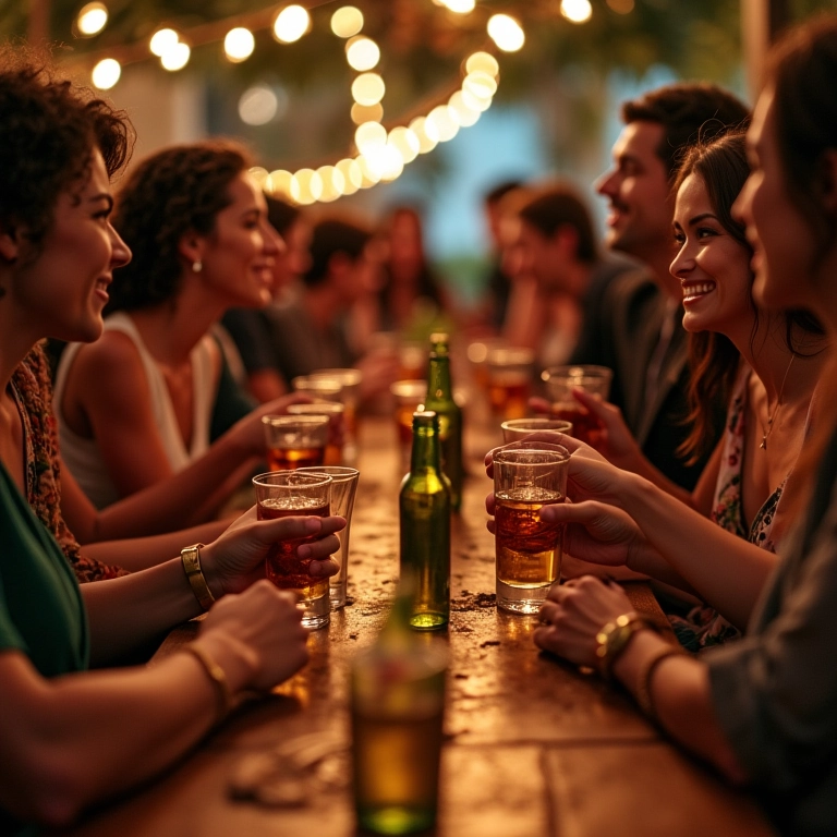 Convidados jogando brincadeiras com tequila em festa de casamento.