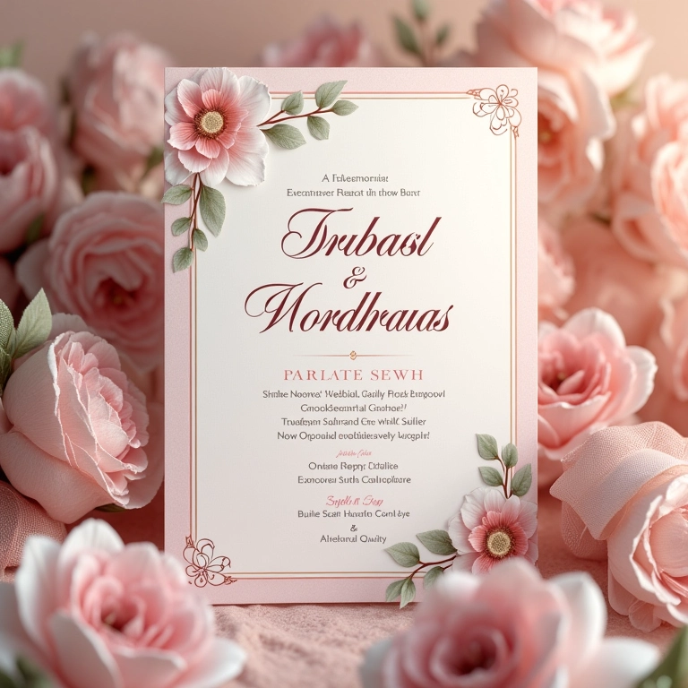Convite de casamento com detalhe 'Surpresa Especial' em fonte elegante.