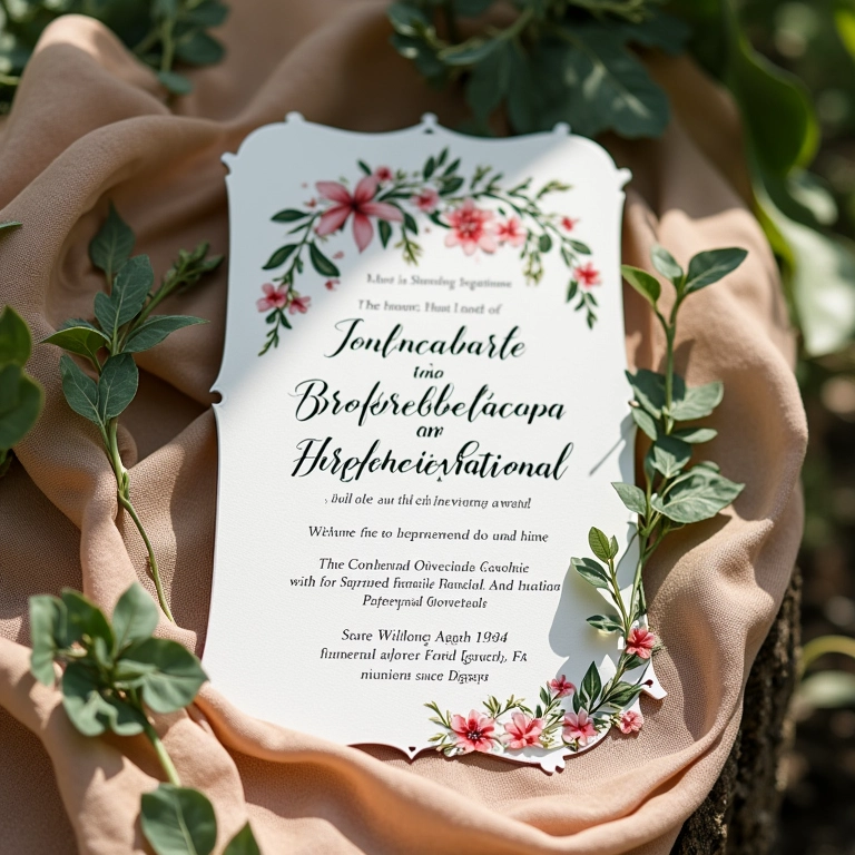 Convite de casamento elegante com caligrafia e design floral brasileiro.