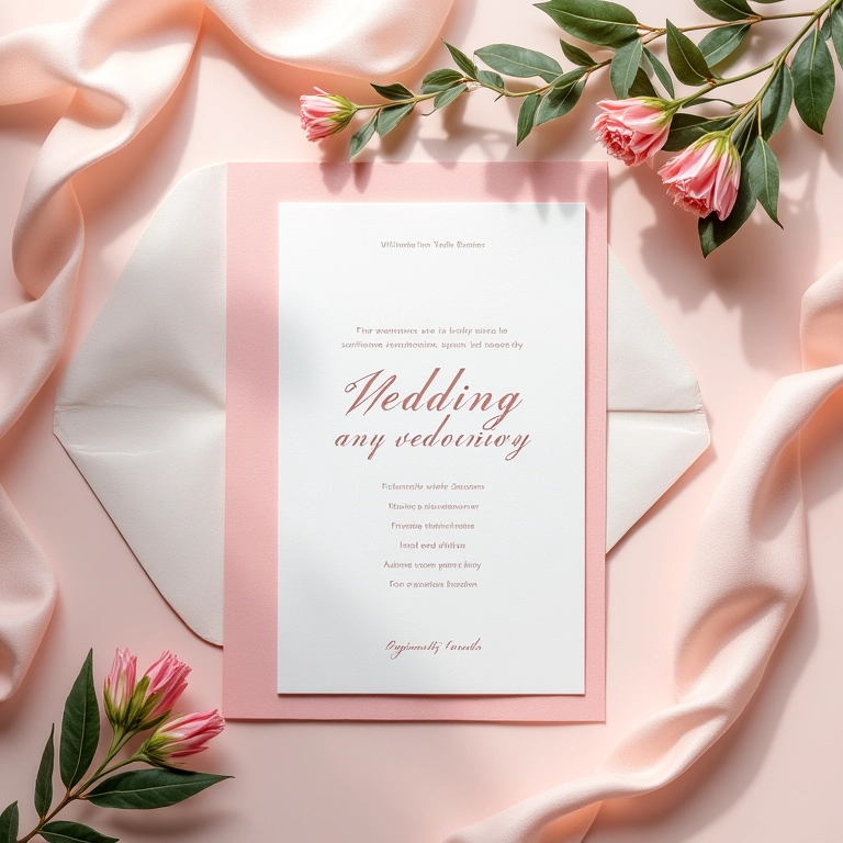 Convite de casamento elegante com detalhes florais.