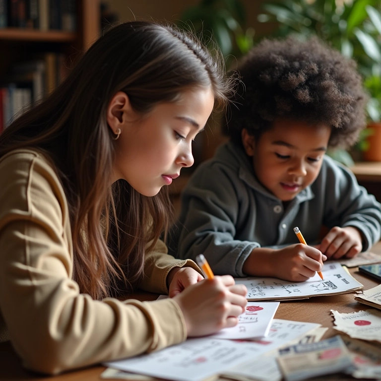 Criação de cápsula do tempo com cartas e fotos em brunch.