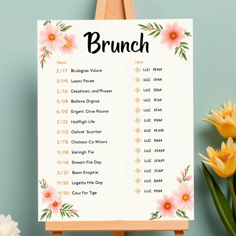 Cronograma divertido para brunch com atividades planejadas.