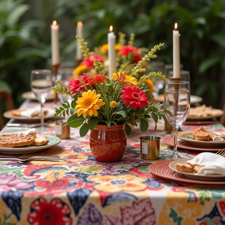 Decoração charmosa de mesa de brunch com detalhes personalizados.