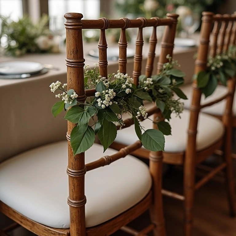 Decoração das cadeiras combinando com o estilo do casamento: boêmio, rústico e clássico.