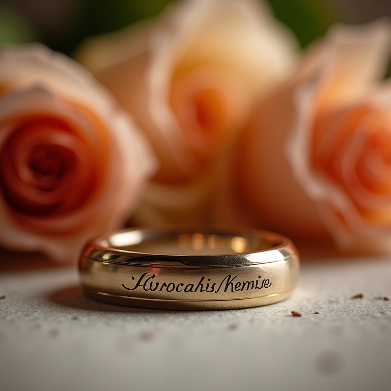 Detalhe da gravação em alianças de casamento.