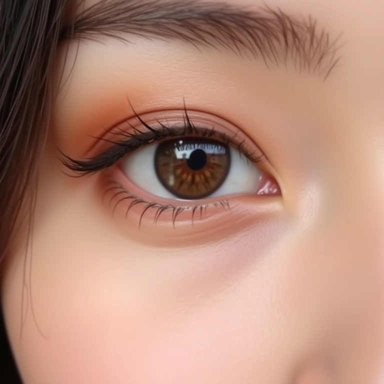 Detalhe de olhos amendoados com maquiagem suave e elegante.