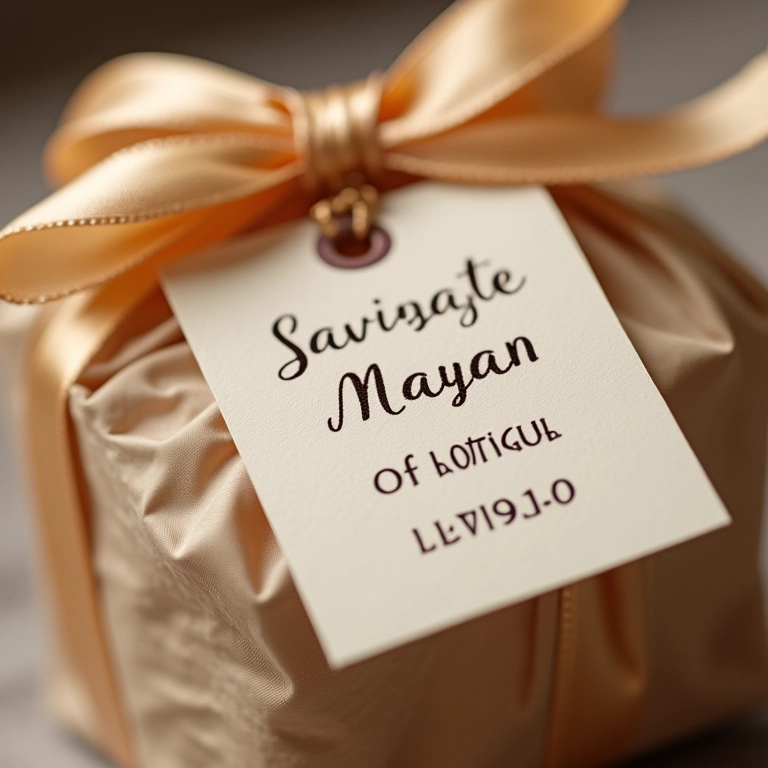 Detalhe de uma lembrancinha com tag personalizada.