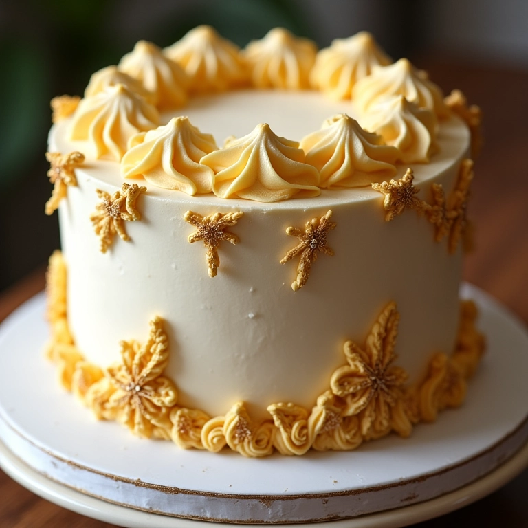 Detalhes em dourado em um bolo com buttercream.
