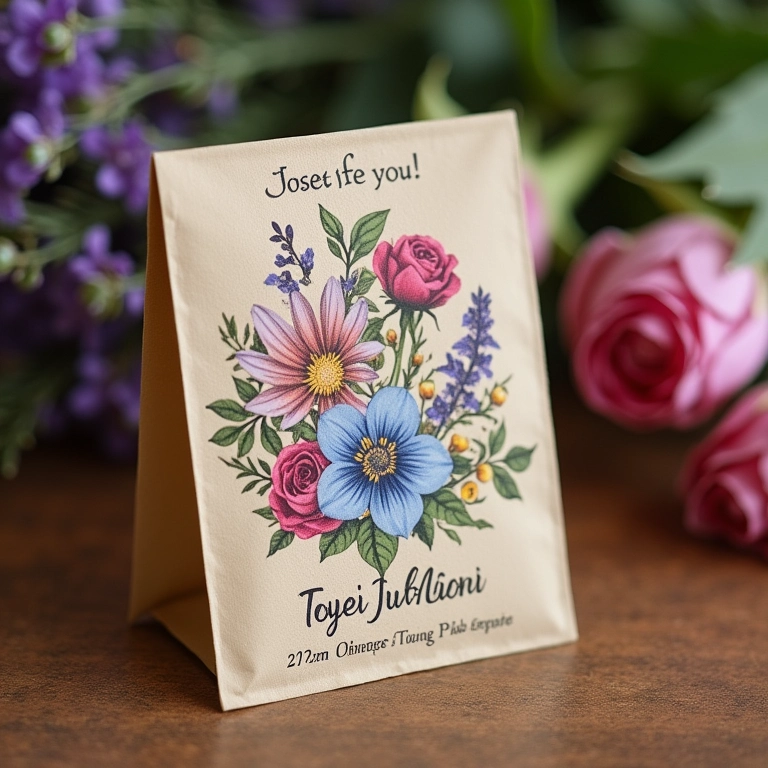 Embalagens personalizadas de sementes de flores para casamento.