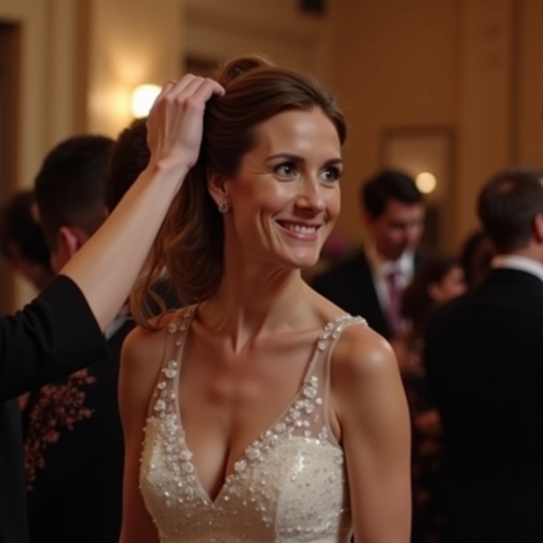Garantindo que o penteado dure a festa toda: mãe da noiva confiante.