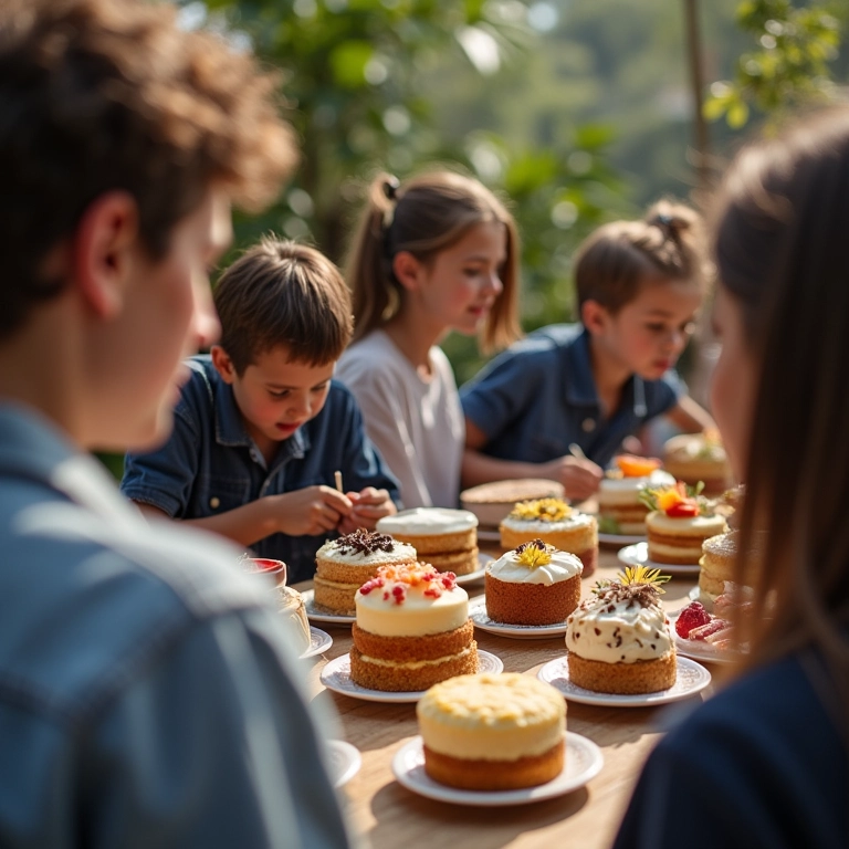 Grupo discutindo sabores de bolo.