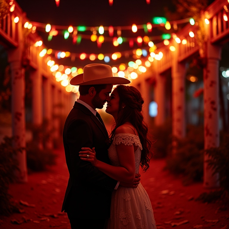Iluminação temática mexicana e decoração em festa de casamento.