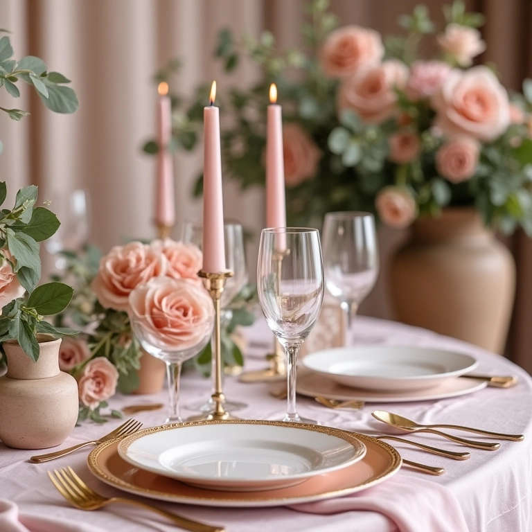 Inspiração de paleta de cores para casamento: tons pastéis e verde eucalipto.