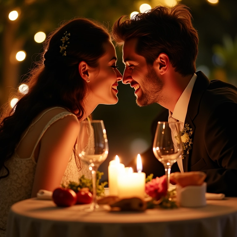 Jantar romântico para dois na noite anterior ao casamento.