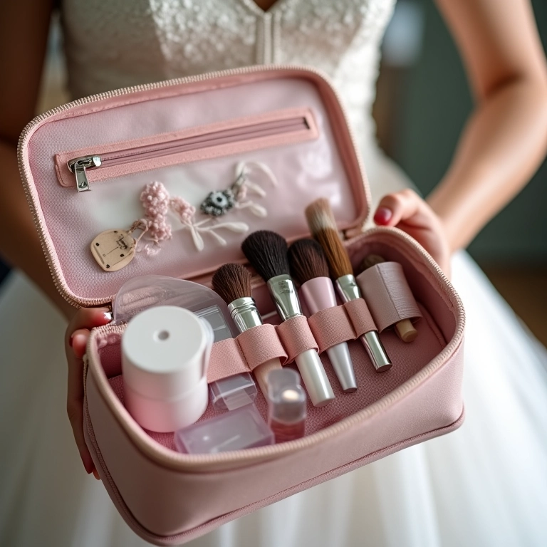 Kit de emergência essencial no camarim da noiva.