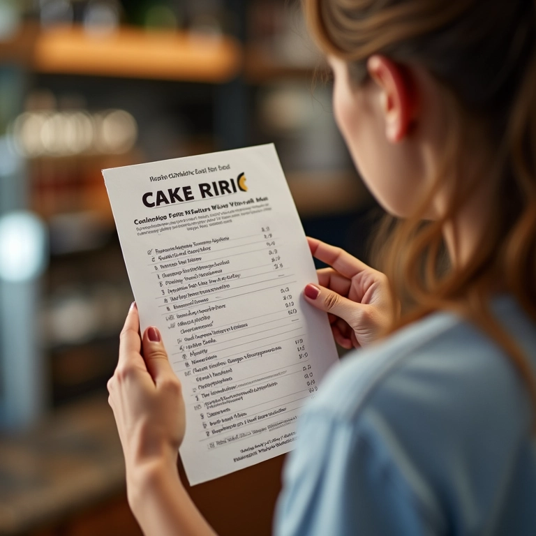 Lista de preços para a prova de bolo.