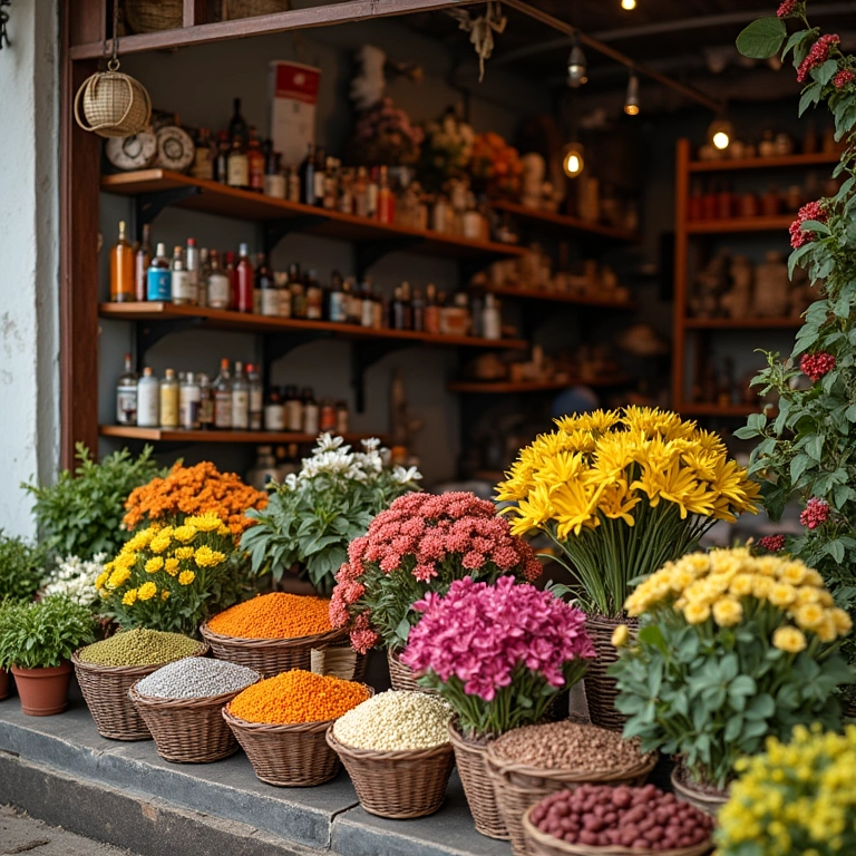 Loja de artesanato brasileira vendendo sementes de flores para casamento.
