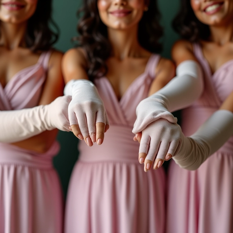 Madrinha comparando comprimentos de luvas.